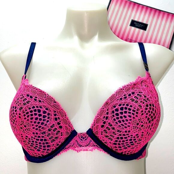 🔥VICTORIA SECRET BRA Very sexy pushup SZ 32D  New blue/pink - Picture 1 of 6